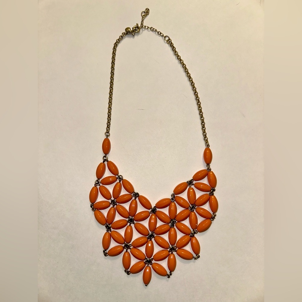 J CREW Acrylic Bead Orange Coral Bib Statement Necklace